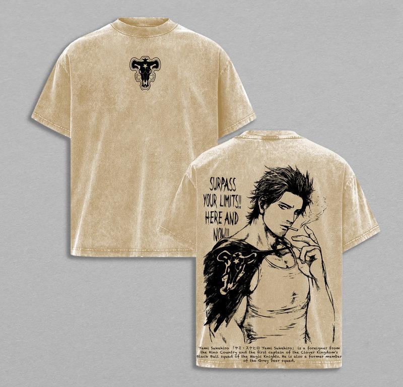 Yami Sukehiro Graphic T-shirt Anime Black Clover Vintage Washed Oversized T Shirt Men Women Clothing Polyester Short Sleeve Tees