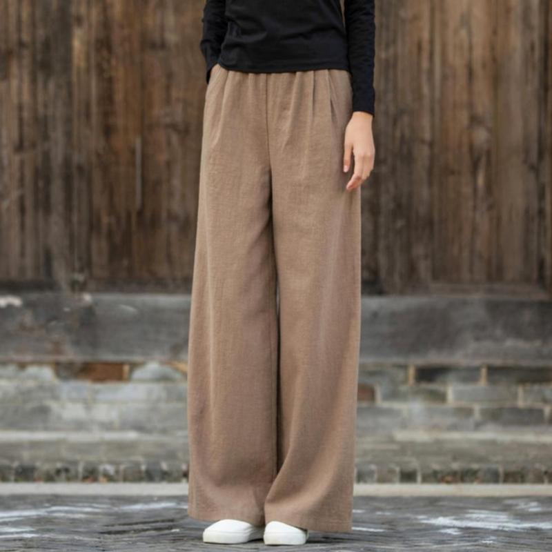 Women's Spring/Summer Linen Wide-Leg Pants Versatile Artistic Casual Trousers