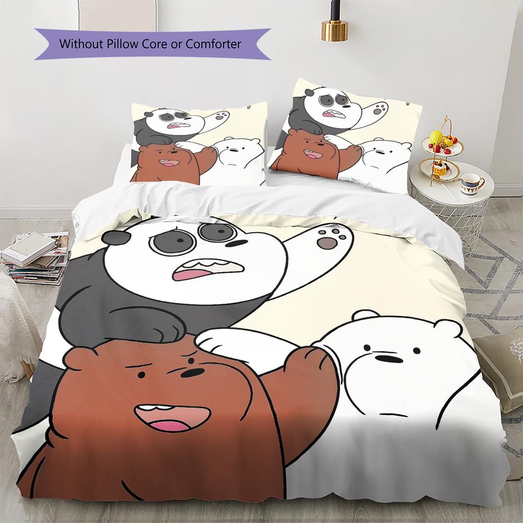 We Bare Bears Muster Bettwäsche Bettdecke Set Heimdekoration Geschenk (1 Bettbezug + 2 Kissenbezüge (ohne Füllung))