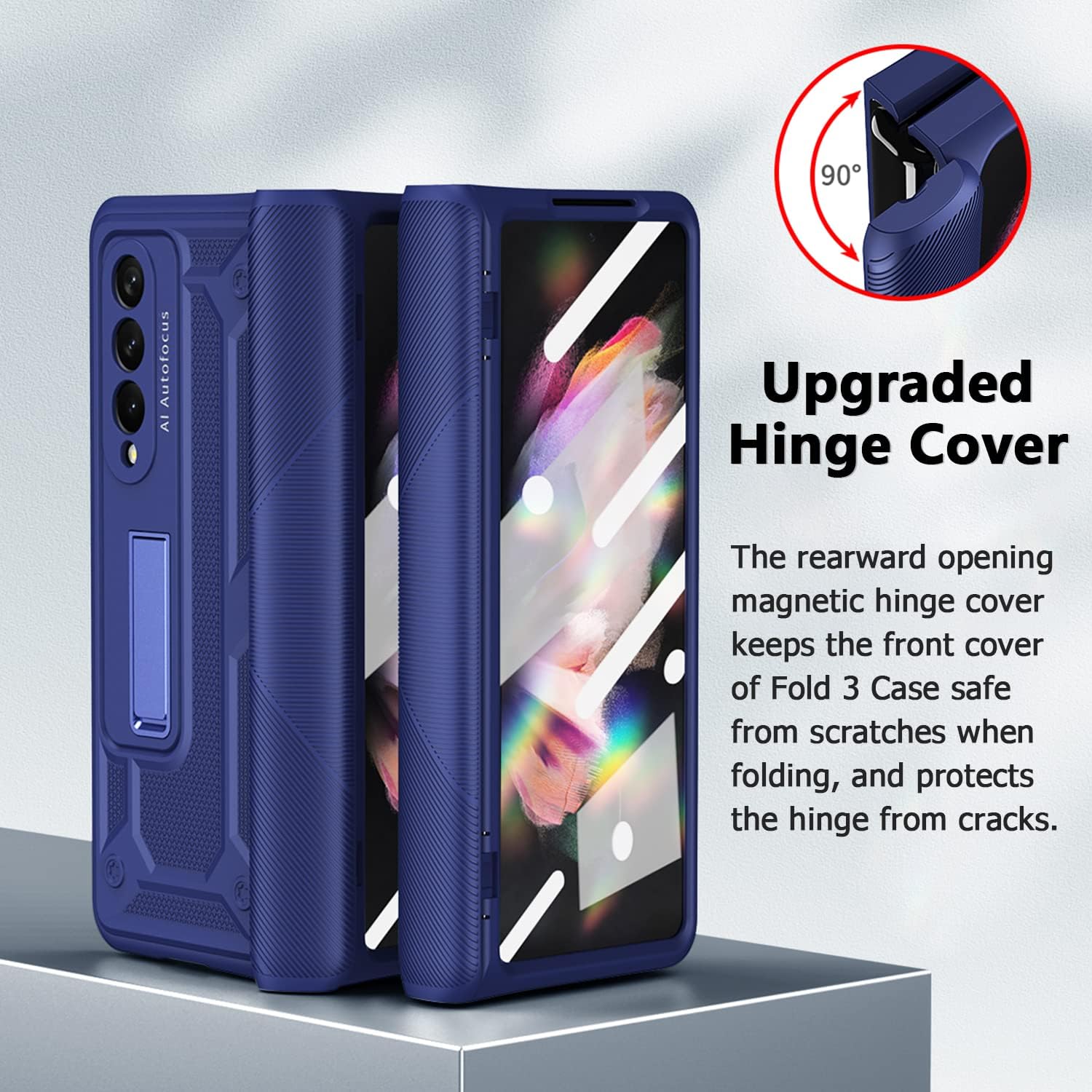 

Miimall for Samsung Z Fold 3 Case with Hinge Protection, Built-in Screen Protector Kickstand Magnetic Hinge Cover Full Body PC Protective Case for чёрный