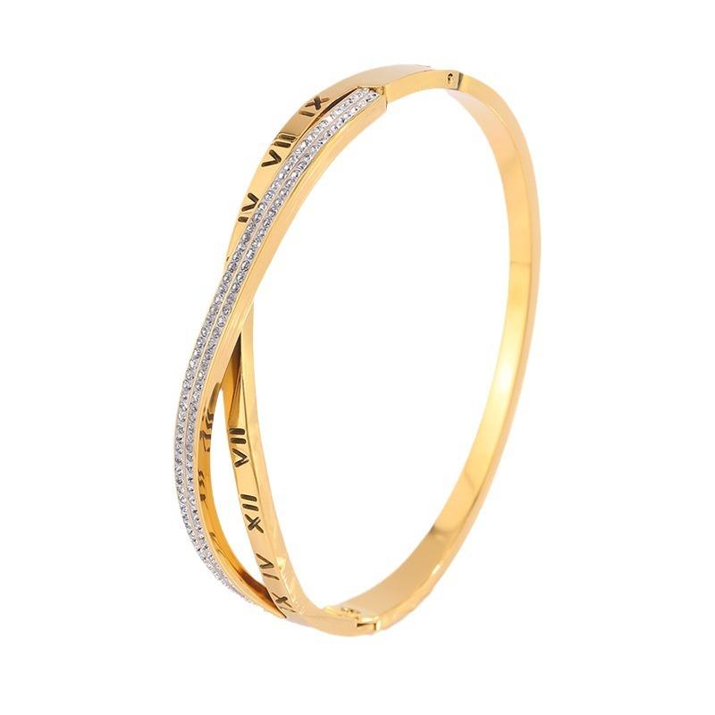 Titanium steel double-layer diamond-encrusted hollow Roman numerals open fashion non-fading