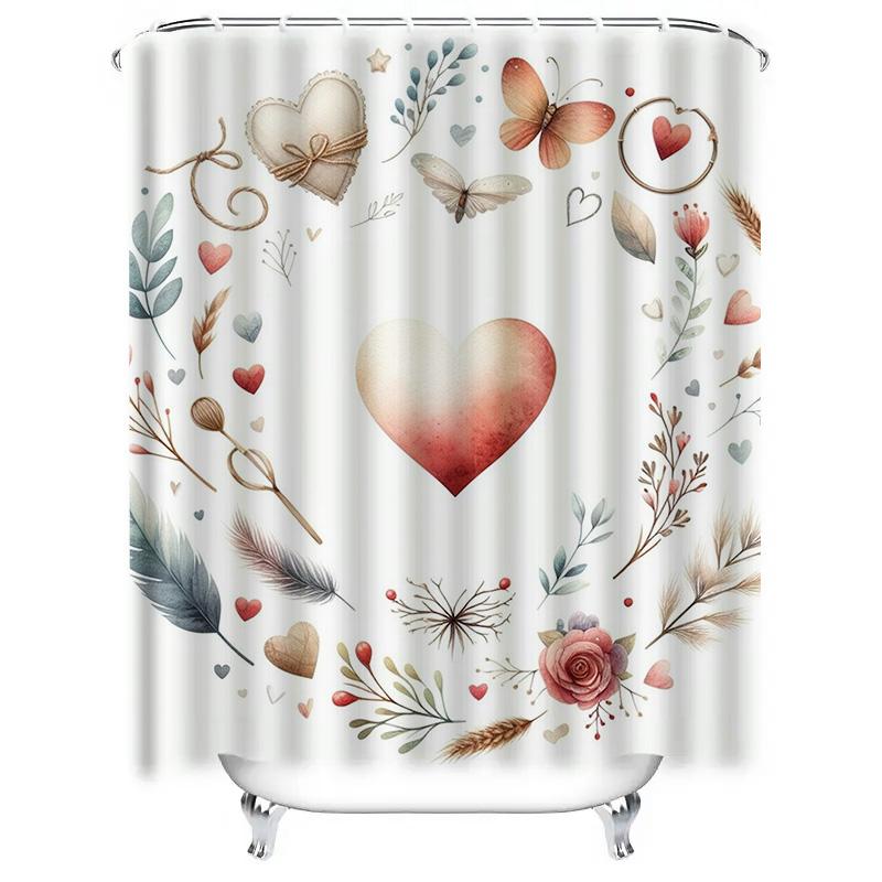 Romantic Heart and Floral Shower Curtain - Elegant Bathroom Decor