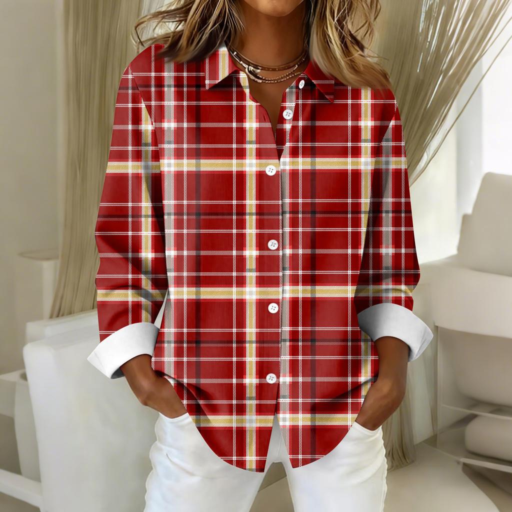 Women's Shirt Blouse Christmas Print Button Long Sleeve Casual Basic Shirt Collar Regular Top