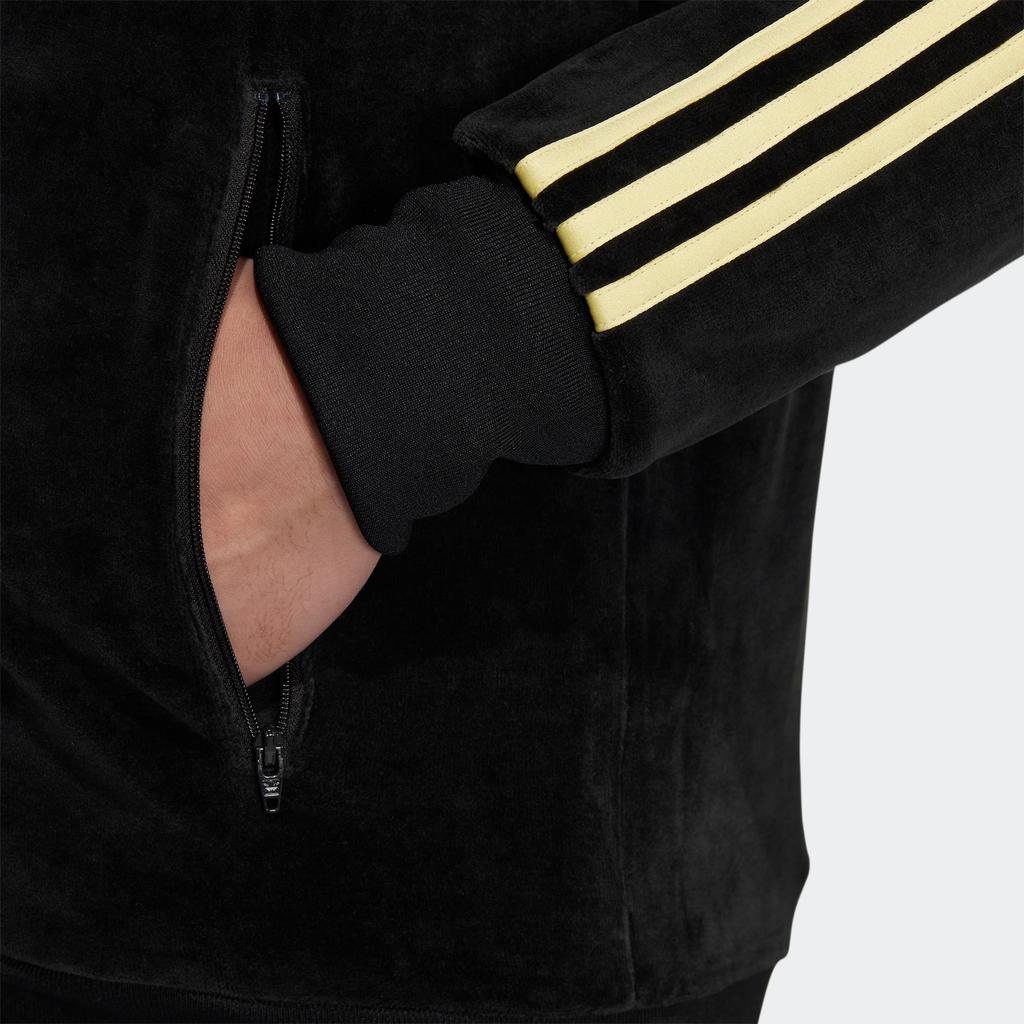 adidas Originals Velour Jacket JP Striped Embroidered Logo Zip Jacket Men Jackets Black HR3445