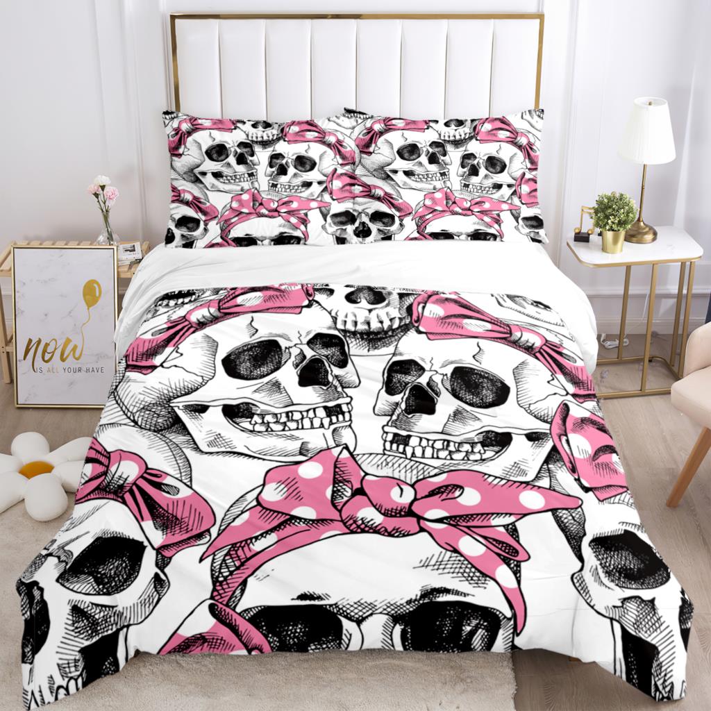 Hd Print Skull Art - Themed Three - Piece Fashion Bedding Set With Quilt Covers Pillowcases And Pillow For Children And Adults