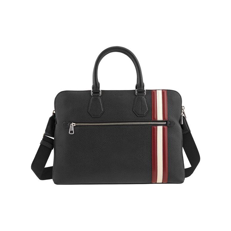 Bally Striped Zipper Pocket Leather Briefcase Men bags Black 6218262