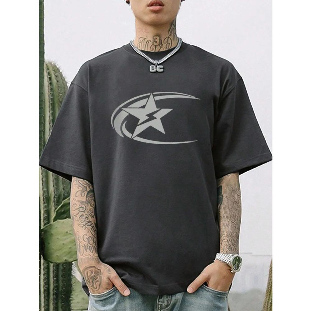 New Men's Star Print Short Sleeve T-Shirt Summer Men Women Clothing Fashion Tops Tees Casual Solid Color Y2K Streetwear Tops