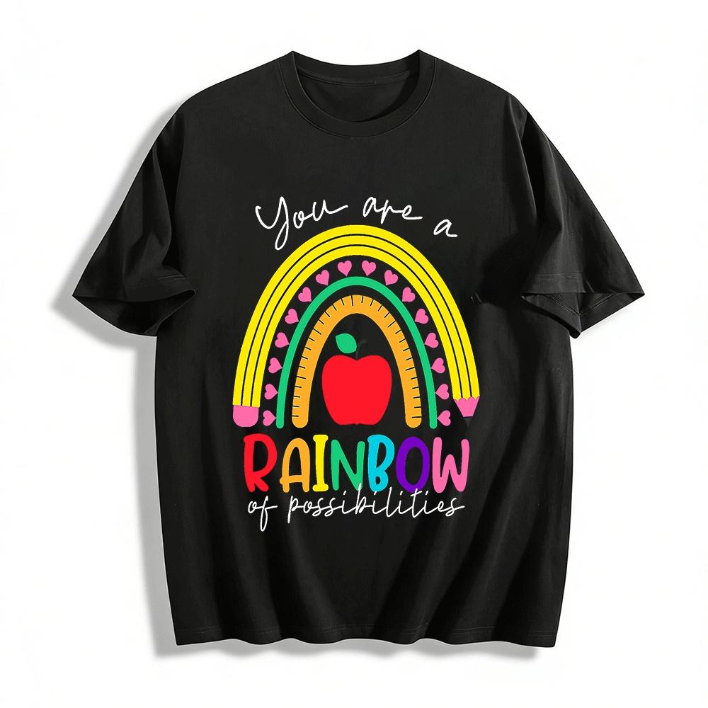 

Apple Rainbow Print Kidcore Back To School Casual T-Shirt Pure cotton T-shirt 6XL