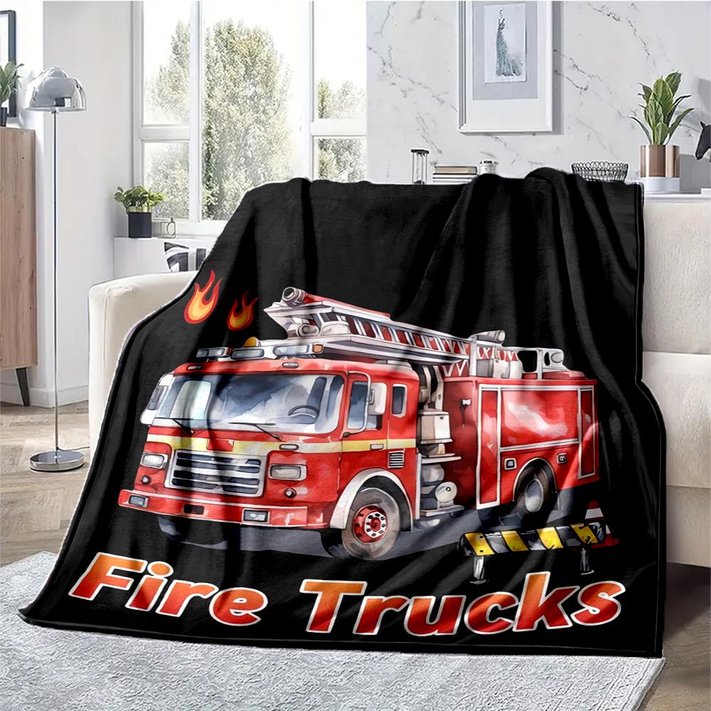 fire truck Theme Printed Blanket - Perfect for Couch, Bed, Travel & Outdoor Use | Machine Washable, Cozy & Durable.