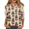 Women's O-Neck 3/4 Sleeve Christmas Print Top