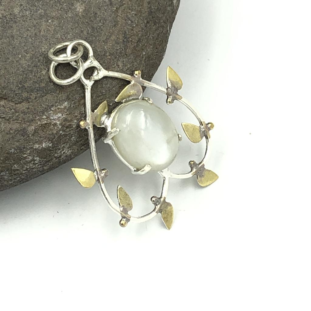 Natural Grey Moonstone Gemstone 925 Sterling Silver Jewelry Pendant 1.67" AJP-89