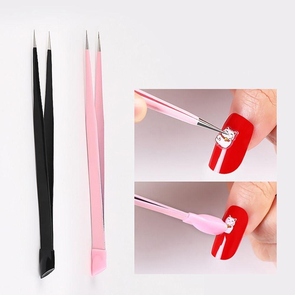 Nail Stone Stickers, Multi-purpose Tweezers, Nail Tweezers, 1-Piece Nail Tool Set, Black