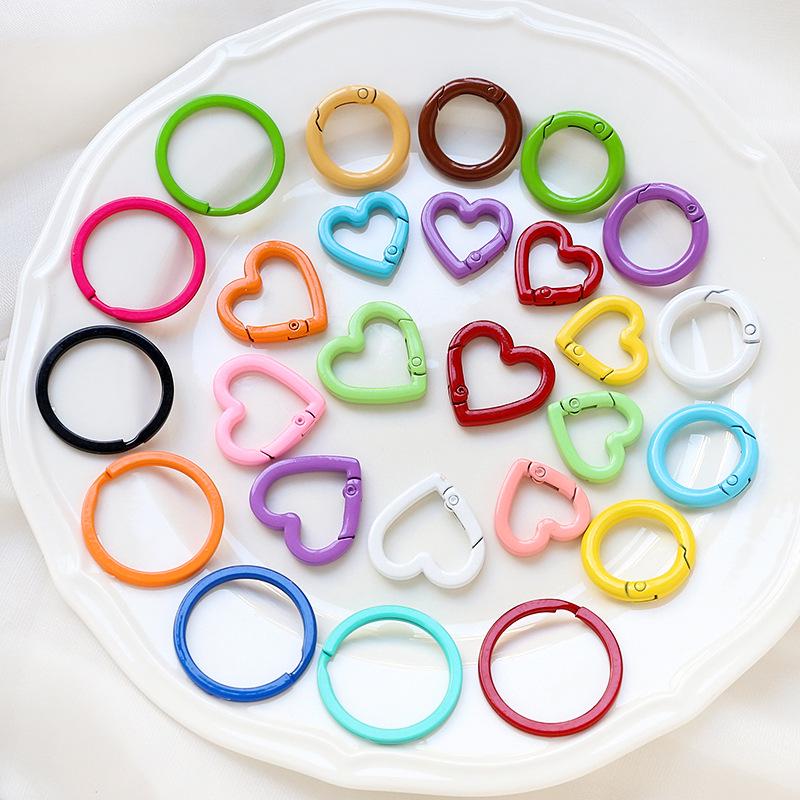 Macaron Color Heart Ring Keychain Clasp for DIY Jewelry, Bracelets, and Phone Chains