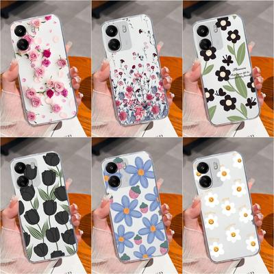 For Xiaomi Redmi K70 Pro 13C Note 13 Pro+ 12S A3 K60 Ultra Back Covers Phone Cases Screen Protector Clear TPU Silicone Pretty Flower Housing For Redmi
