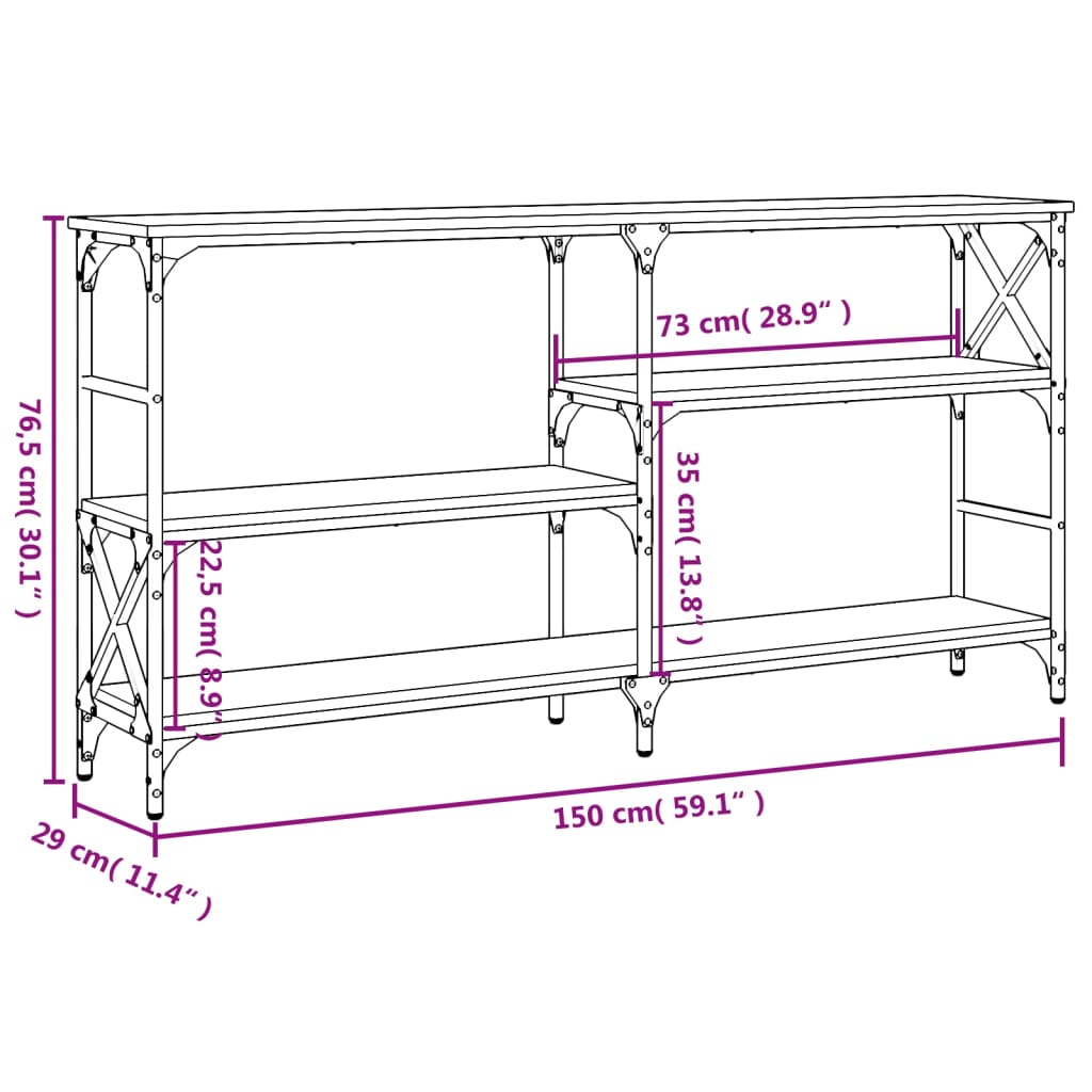 Console Table Smoked Oak 150x29x76.5 cm Wood Based Panel
