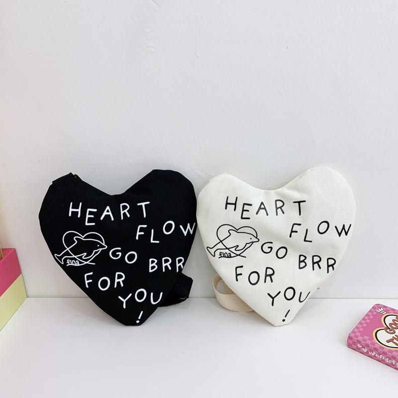 Letter Simple And Dolphin Pattern Heartshaped Children Canvas Bag Shoulder