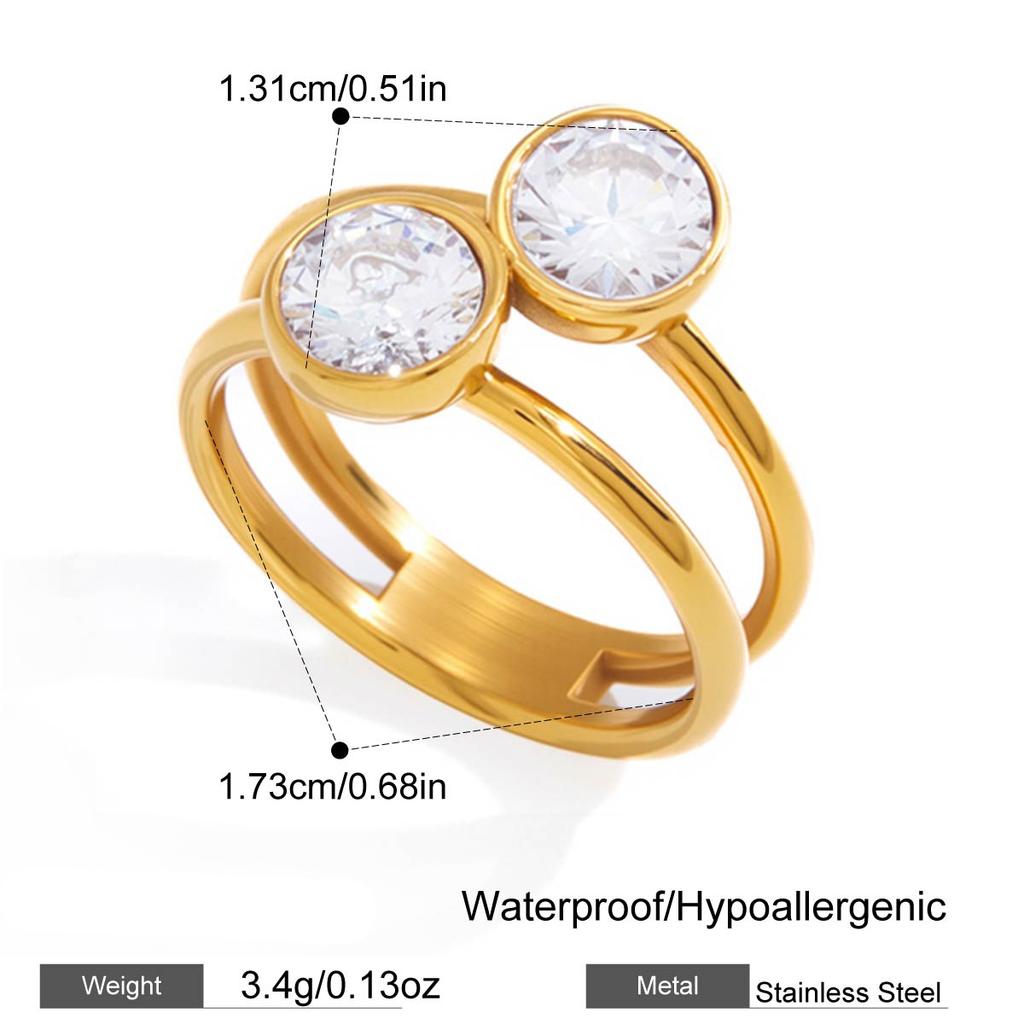 Yori Fashion Shiny Cubic Zirconia Ring 18K PVD Plated Stainless Steel  Temperament Popular Waterproof Jewelry Gift Accessories