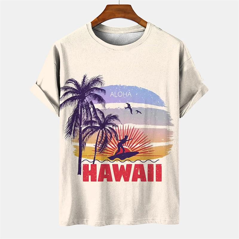 Coconut Tree Pattern 3D Printed Tees Summer Casual Harajuku O-Neck Short Sleeves Tops Hawaiian Men's T-shirts
