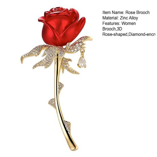 Rose Brooch 3D Design Multi-Functional Lapel Pin Safety Pin for Suits Shirts Bags Scarves Durable Alloy Romantic Red Rose Gift