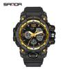 Fashion SANDA 6030 Men's Electronic Watch Outdoor Sports Multi functional Dual Display Waterproof LED Men's Electronic Watch