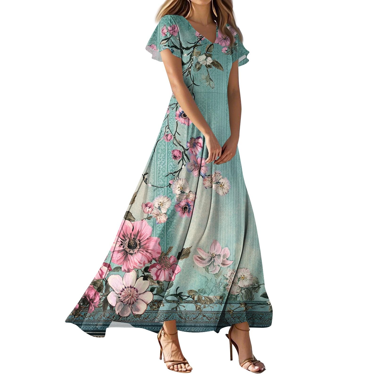 

Женское повседневное платье с V-образным вырезом, коротким рукавом, высокой талией и принтом в виде цветов и листьев в стиле ретро L