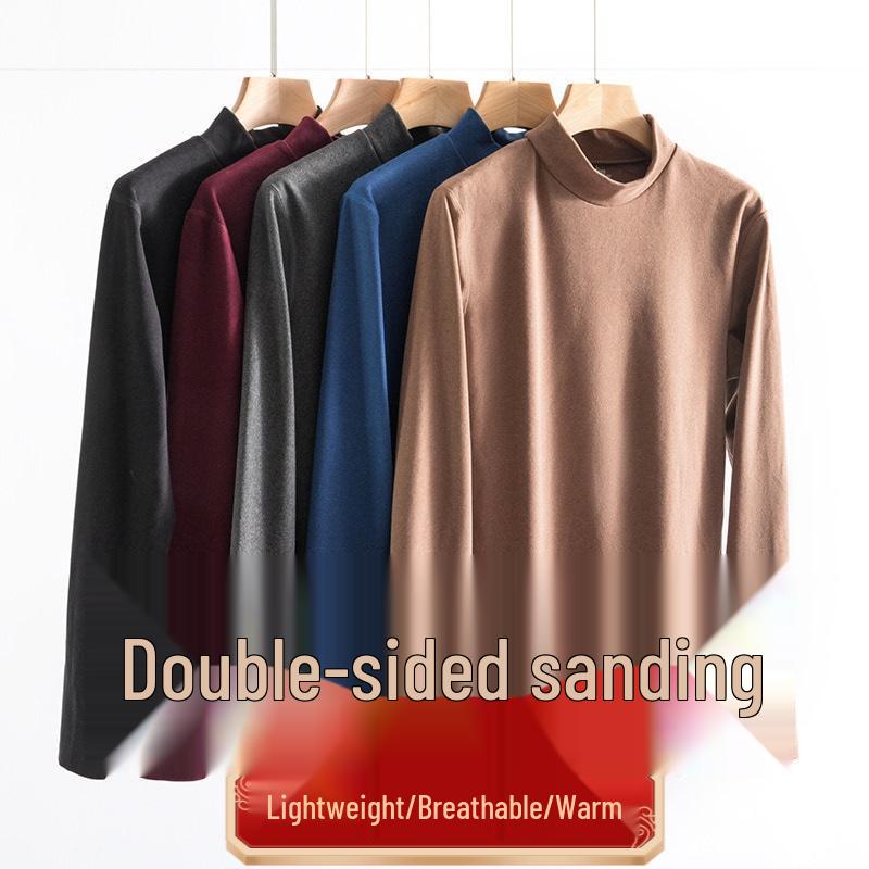 Men's Velvet Base Layer Semi-High Neck Fleece Long Sleeve Warm Top