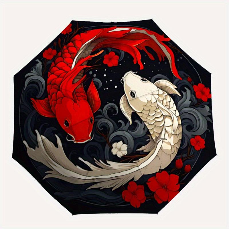 

1pc Koi Fish Yin Yang Auto Open/close, All-Season Portable Folding Umbrella for Women & Men, Travel, Everyday, Formal Events - Compact Luxury Parasol,