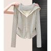 Women's Striped Faux Two-Piece Hooded Long Sleeve Top