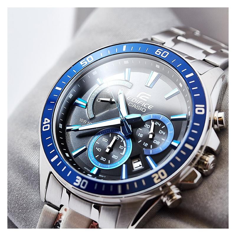 Casio EDIFICE Fashionable Classic One-Touch Tri-Fold Clasp 1/10 Stopwatch Mineral Glass 100 Meters Waterproof Quartz Movement Stainless EFV-620D-1A2V