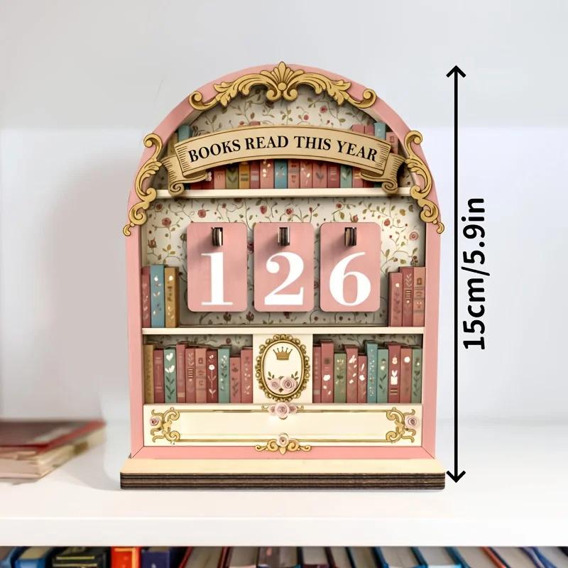 1pcs Vintage Bookshelf Style Reading Tracker Counter Wooden Desktop Book Count Organizer for Book Lovers & Home Decor