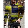 Vintage T-Shirt for Men Irregular Plaid Graphic T Shirts Round Neck Long Sleeve Tee Oversized Man Clothing Top Creative Clothing