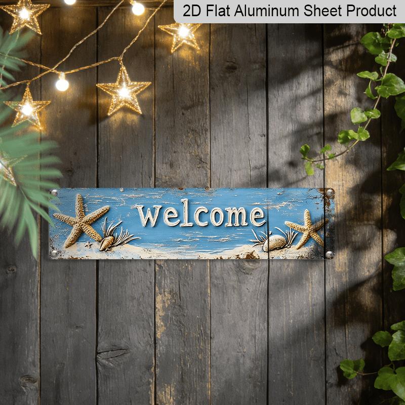2D Flat - One-Piece 2D Flat Aluminium Decorative Sign, Featuring A Coastal Beach Theme, Perfect for Wall Decoration in Entryways or Bathrooms