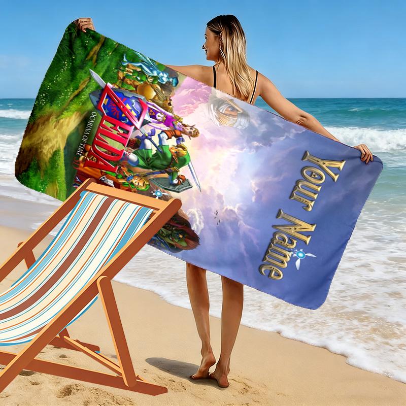 Name Custom Game Legend of Zelda Print Beach Towel, Large Soft Quick Dry Towel for Beach Camping Swimming
