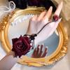 Fingerless Rose Flower Gloves Gothic Chain Wrist Guard Cuff Sleeves Halloween DressUp Wristband