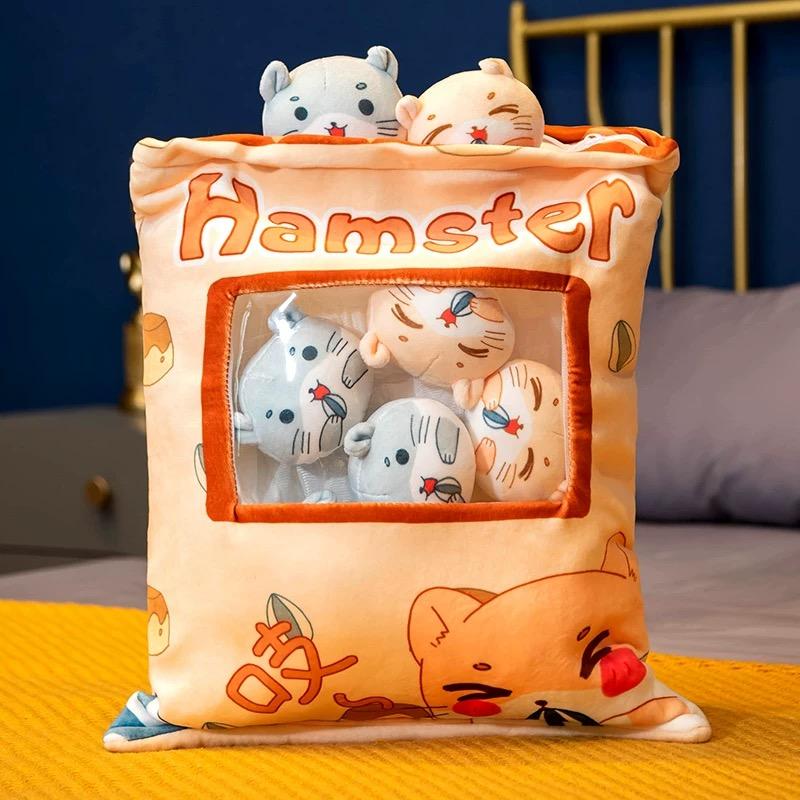

A Plushie Bag Pudding Stuffed Cat Paw Rabbit Play kits Animals Bubble Tea Candy Bag for Christmas Season Birthday Celebration Present 30x40cm