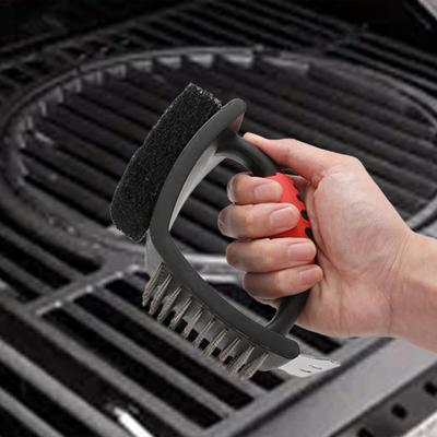Raschietto universale 3 in 1 per barbecue, spazzola in acciaio inossidabile resistente al calore, strumenti per la pulizia della griglia