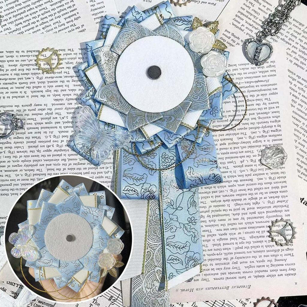 Set of 2 Rosettes for Can Badges, Fits 55-75mm Badges, Handmade with Ribbon, Butterfly and Flower Design, Perfect for Displaying and Decorating Ita