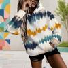 Women Plus Size Navy Blue Printed Long Sleeve Drawstring Hoodie With Kangaroo Pocket
