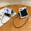 Metal Rope Lanyard Case For Samsung Galaxy Z Flip7 Flip6 Flip5 Flip4 Flip 7 FE 6 5 4 3 5G White Flower Pattern TPU Back Cover