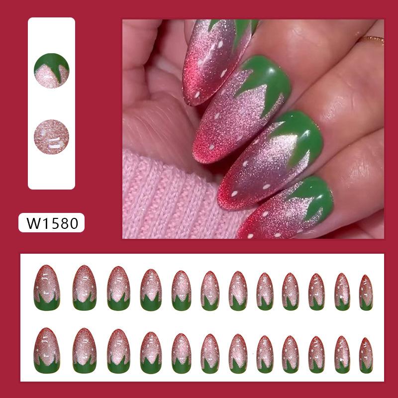 

Strawberry cat eye wearing nail removable nail piece nail piece patch small fresh European piece 24 pieces