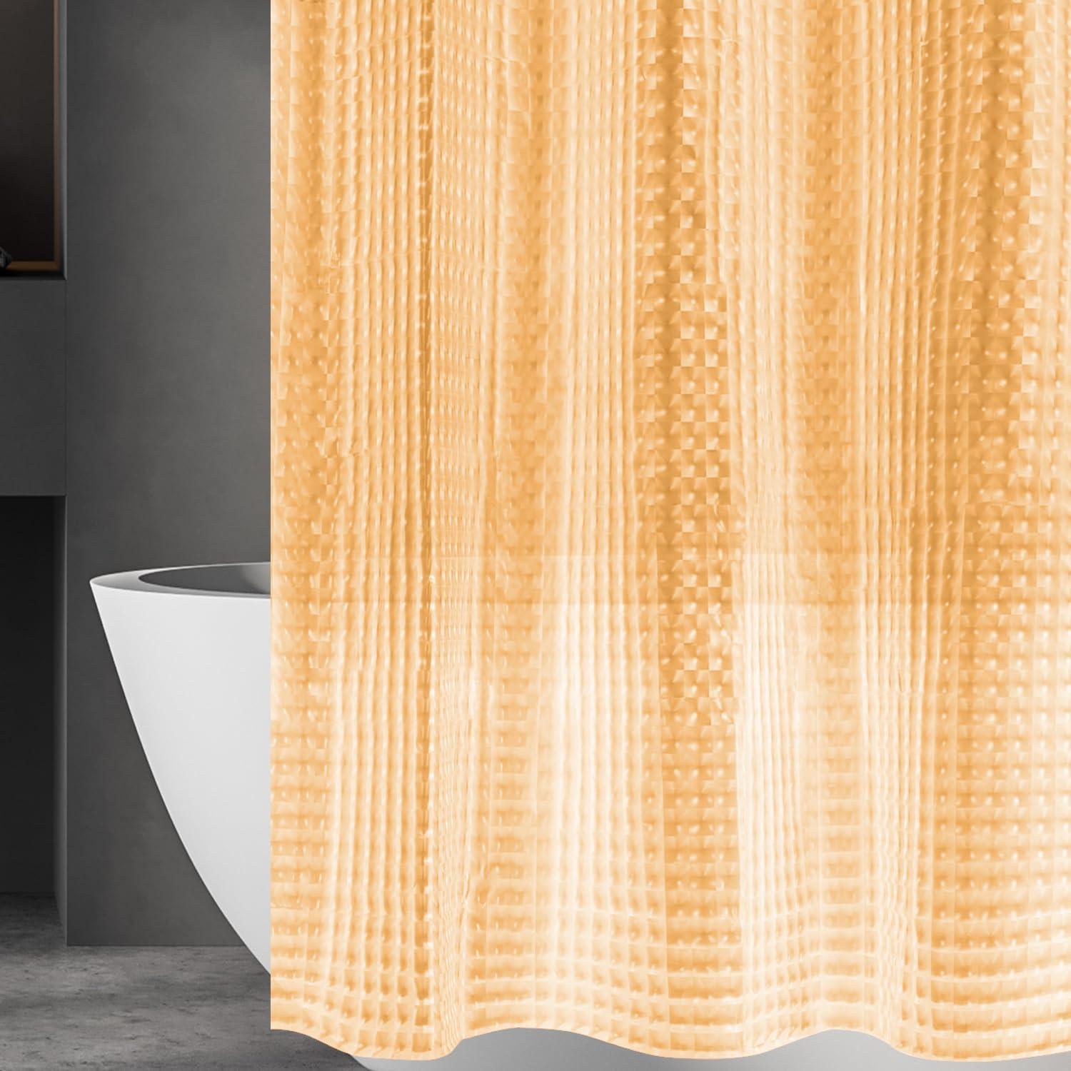 1 Stück 3D Duschvorhang-Einsatz mit Kunststoffhaken, 71*71 Zoll / 180*180 cm Wasserdichter Kunststoff-Duschvorhang, Luxuriöser Badezimmer-Vorhang 180*180cm beige