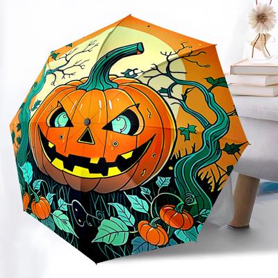 1pc Pumpkin Halloween Automatic Folding Umbrella - Design, Durable Iron Frame for Travel, Outdoor, Beach Fashion Accessory A0920018