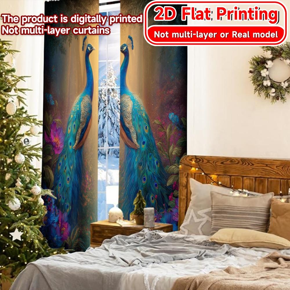 2D FLAT PRINTING 2pcs Curtains (Without Rod) Peacock with Vibrant Feathers Saint Patrick Is Day Festival Creative Curtains