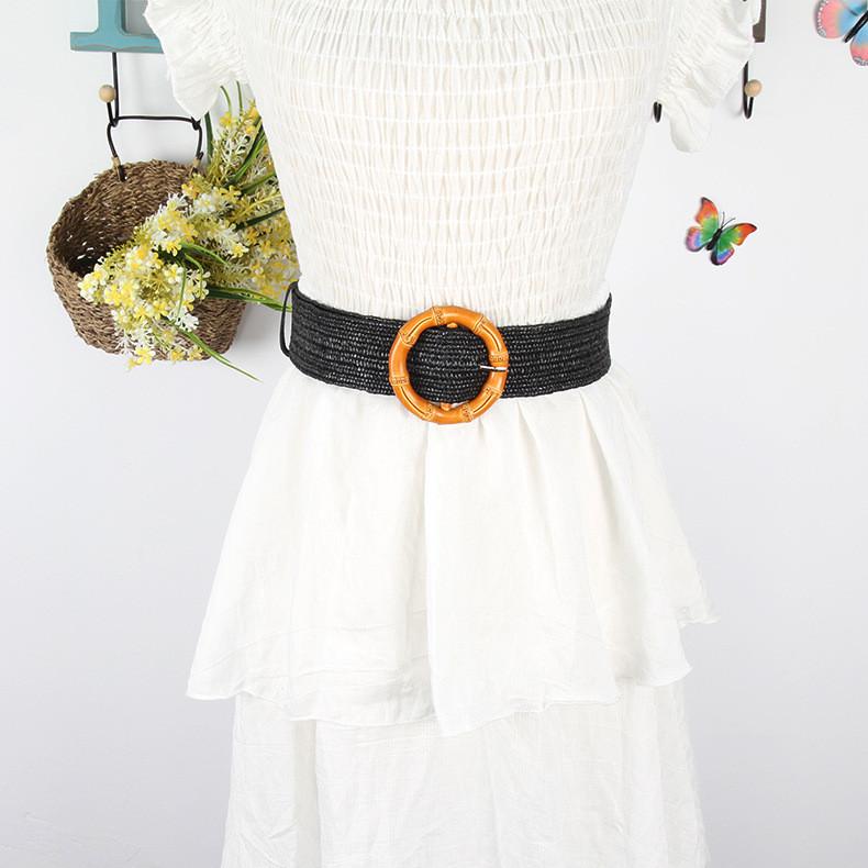 Waist Rope Weave Bamboo Kno Imitation Woven Round Buckle Women Waist Belt Gift