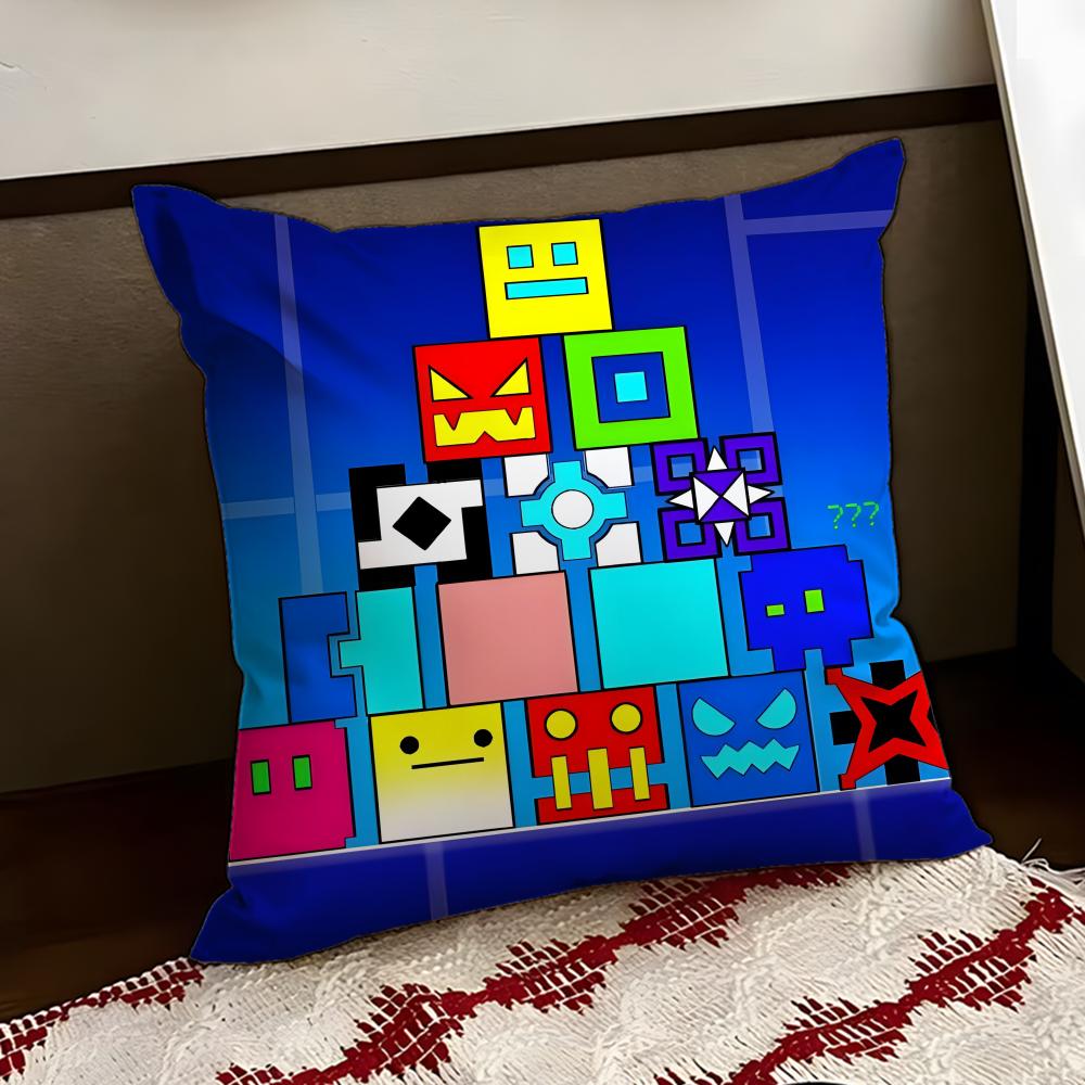 Cartoon GGeometry Dash Game Cushion Cover Reversible Soft Durable Pillow Cover Home Car MultiScene Use for Daily Comfort
