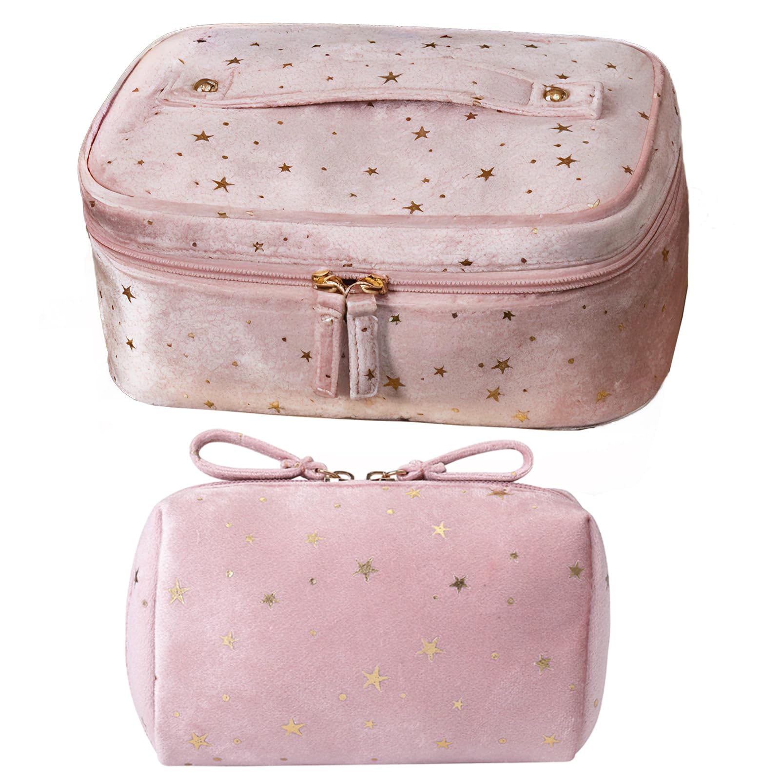 

Siomlana Large Capacity Makeup Large Cosmetic Flannel Fabric with Star Vanity Cosmetic Travel Cosmetic Travel Gift of Pouch, Pouch, Pattern, Cute,