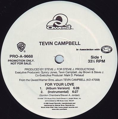 12inch Record TEVIN CAMPBELL - For Your Love / Another Way PROA9668 Qwest Records,  1999 US Rap & Hip-Hop/R&B Used