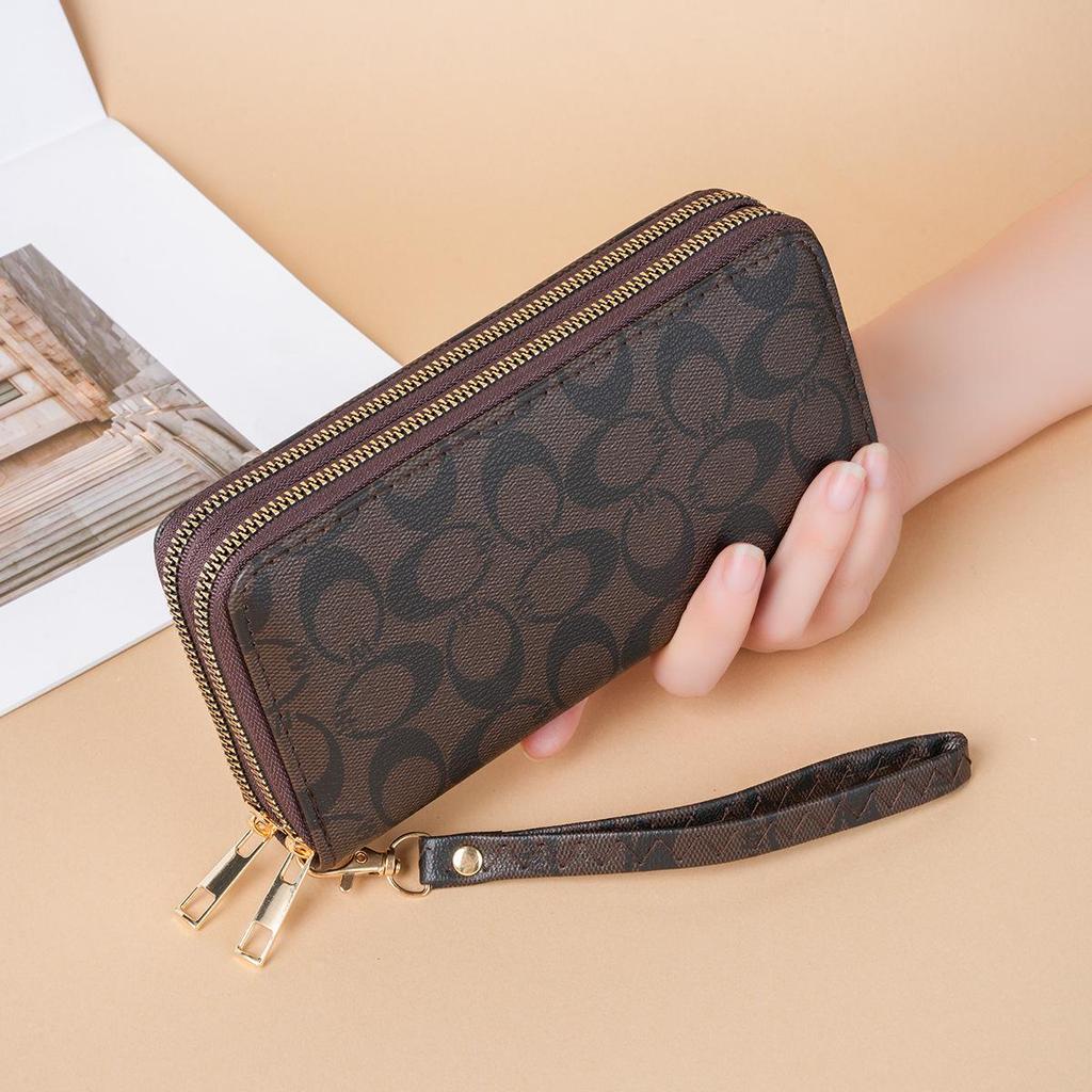 Women's Luxury 2025 Long Double Zipper Wallet Clutch with Wrist Strap