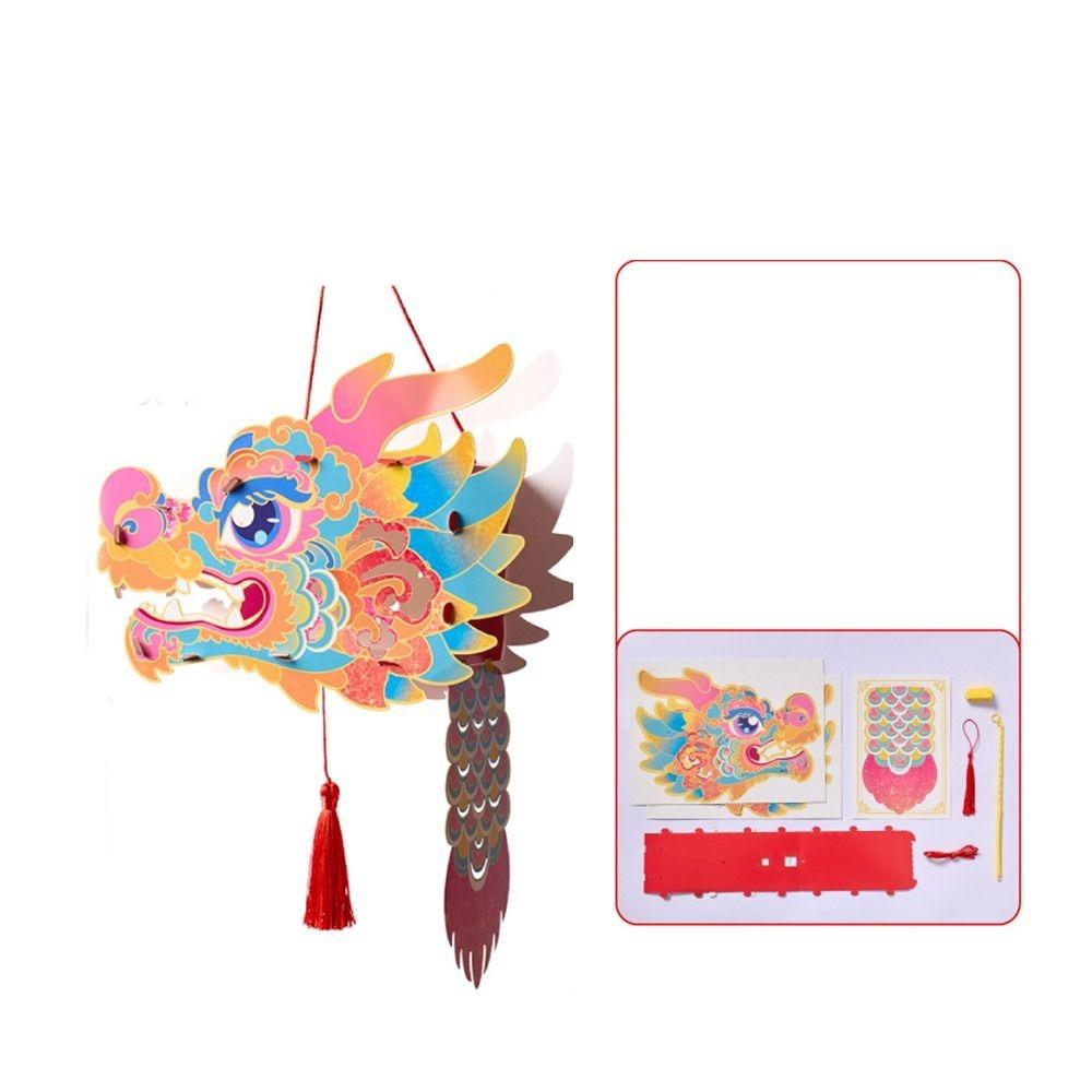 Chinese Style Dragon Head Lantern Glowing Luminous Handheld Lanterns DIY Lantern  Kids Gifts