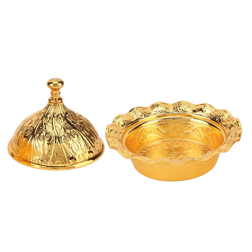 Gold Candy Dish with Lid Gold Floral Embossing Modern Simple Zinc Alloy Fruit Dish Snacks Dish for